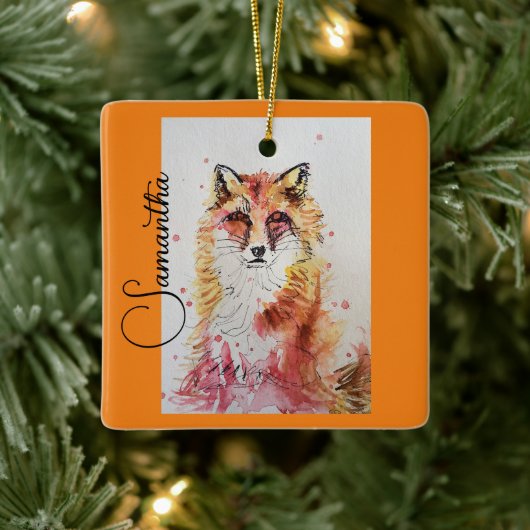 Cute Red Fox Waterverf Schilderen Mok Sinaasappel Keramisch Ornament (Boom)