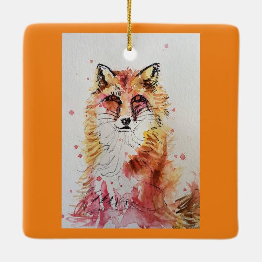 Cute Red Fox Waterverf Schilderen Mok Sinaasappel Keramisch Ornament (Achterkant)