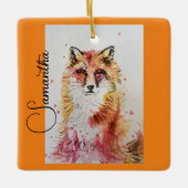 Cute Red Fox Waterverf Schilderen Mok Sinaasappel Keramisch Ornament (Voorkant)