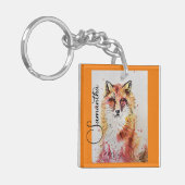 Cute Red Fox Waterverf Schilderen Mok Sinaasappel Sleutelhanger (Voorkant Links)