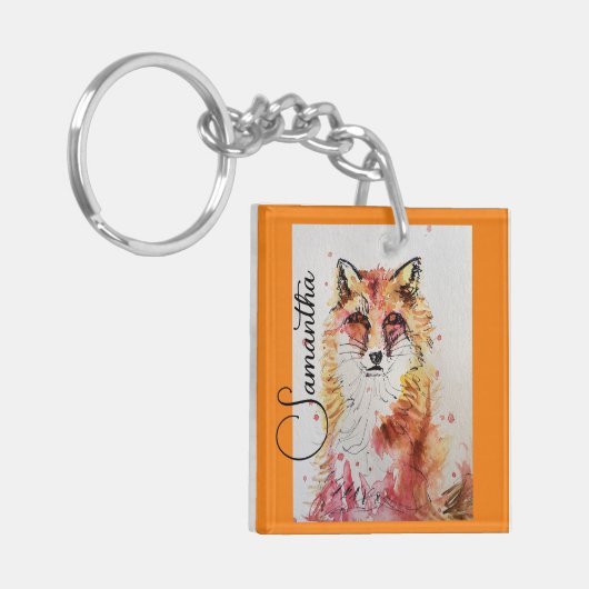 Cute Red Fox Waterverf Schilderen Mok Sinaasappel Sleutelhanger (Voorkant Links)
