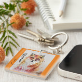 Cute Red Fox Waterverf Schilderen Mok Sinaasappel Sleutelhanger (Voorkant Rechts)