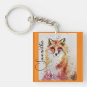 Cute Red Fox Waterverf Schilderen Mok Sinaasappel Sleutelhanger (Voorkant)