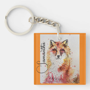 Cute Red Fox Waterverf Schilderen Mok Sinaasappel Sleutelhanger