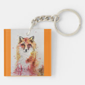 Cute Red Fox Waterverf Schilderen Mok Sinaasappel Sleutelhanger (Achterkant)
