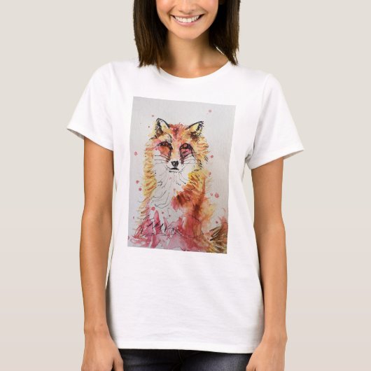 Cute Red Fox Waterverf schilderkunst T Shirt (Voorkant)