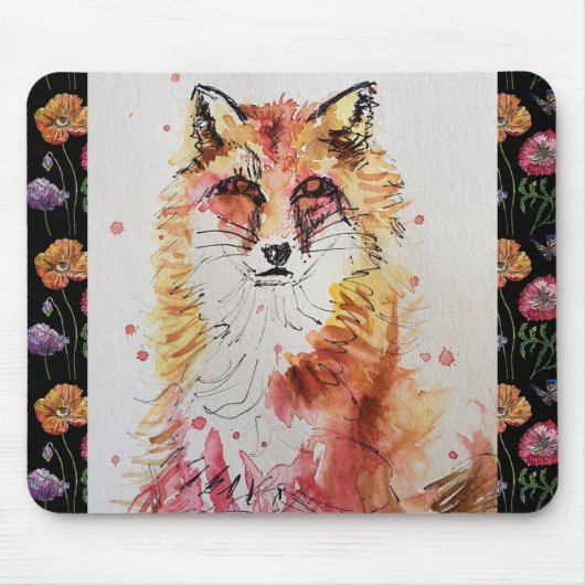 Cute Red Fox Waterverf Schildermuis Mat floral Muismat (Voorkant)