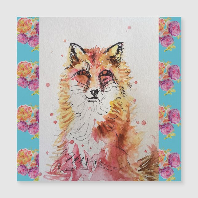 Cute Red Fox Waterverf Woodland Animal Art (Voorkant)