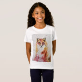 Cute Red Fox Whimsical Waterverf Girls T Shirt (Voorkant volledig)