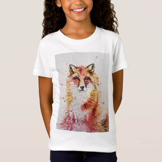 Cute Red Fox Whimsical Waterverf Girls T Shirt (Voorkant)