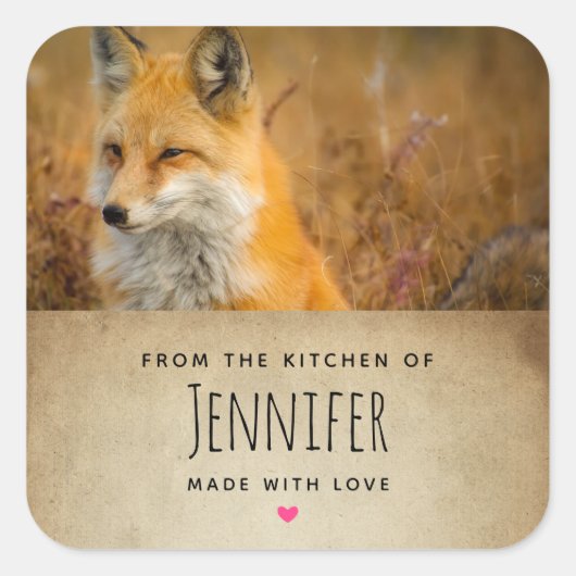 Cute Red Fox Wild Natuur Fotografie Keuken Vierkante Sticker (Voorkant)