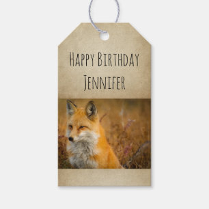 Cute Red Fox Wilde Natuur Foto Happy Birthday Cadeaulabel