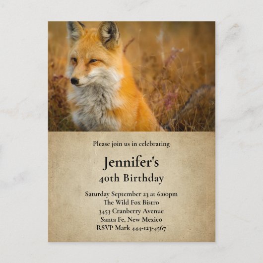 Cute Red Fox Wilderness Natuur Birthday Uitnodiging Briefkaart (Voorkant)