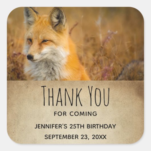 Cute Red Fox Wilderness Natuur Foto bedankt Vierkante Sticker (Voorkant)