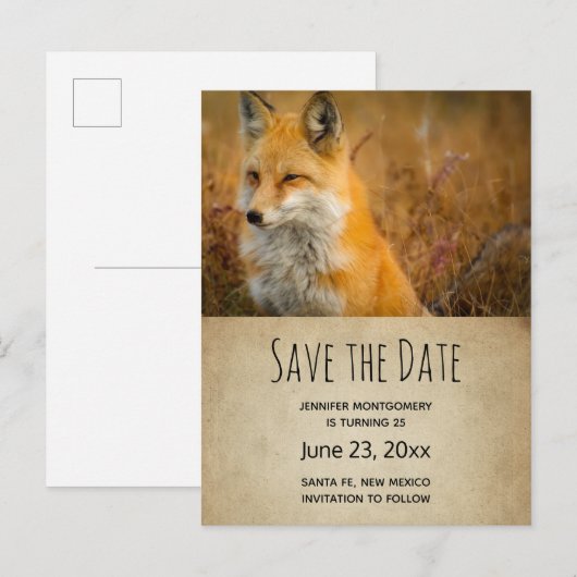 Cute Red Fox Wilderness Natuur Photo Save the Date Uitnodiging Briefkaart (Voorkant / Achterkant)