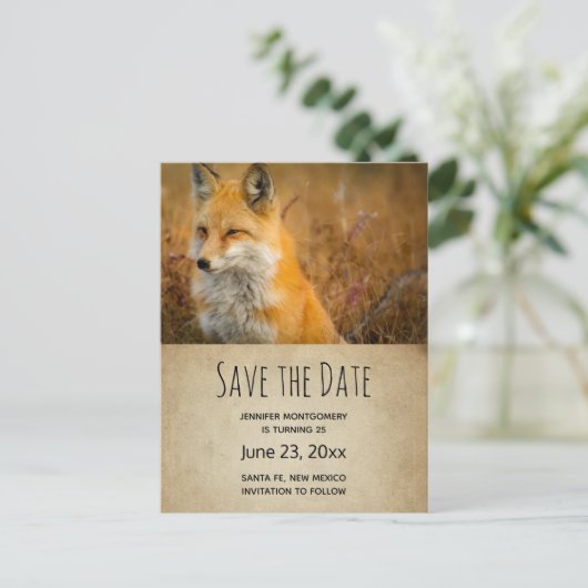 Cute Red Fox Wilderness Natuur Photo Save the Date Uitnodiging Briefkaart (Staand voorkant)