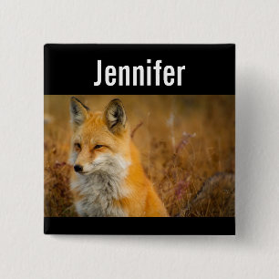 Cute Red Fox Wilderness Natuur Vierkante Button 5,1 Cm