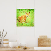 Cute Red Fox Wildlife Waterverf Schilderkunst Poster (Keuken)