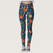 Cute Red Foxes and Flowers Pattern Leggings (Voorkant)