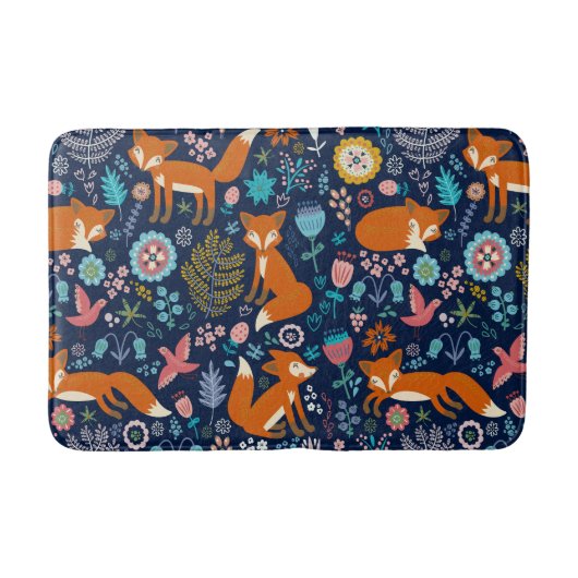 Cute Red Foxes & Colorful Flowers Badmat (Voorkant)