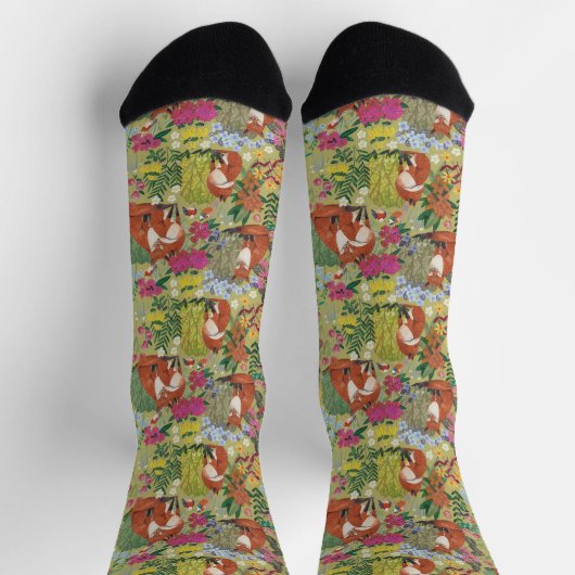 Cute Red Foxes Flower Garden Pattern jurk Sokken (Top)