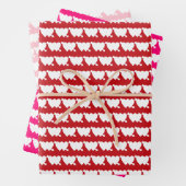 Cute red fuchsia roze pijl met dubbel hart inpakpapier vel (In situ)