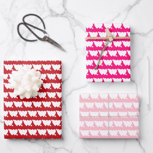 Cute red fuchsia roze pijl met dubbel hart inpakpapier vel (Voorkant)