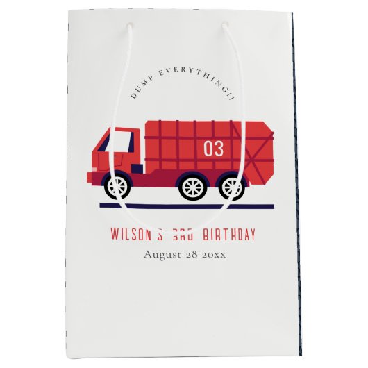 Cute Red Garbage Truck Kinder elke zondag Medium Cadeauzakje (Voorkant)