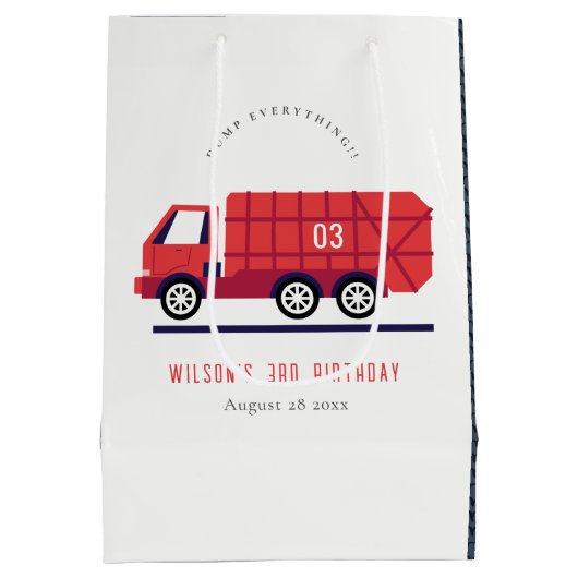 Cute Red Garbage Truck Kinder elke zondag Medium Cadeauzakje (Achterkant)