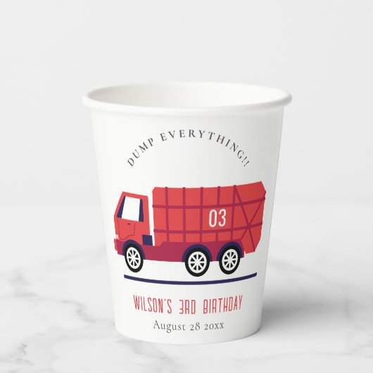 Cute Red Garbage Truck Kinder elke zondag Papieren Bekers (Achterkant)