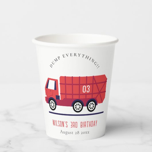 Cute Red Garbage Truck Kinder elke zondag Papieren Bekers (Voorkant)