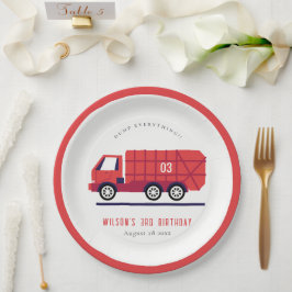 Cute Red Garbage Truck Kinder elke zondag Papieren Bordje