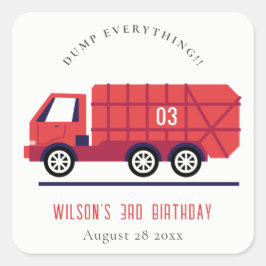 Cute Red Garbage Truck Kinder elke zondag Vierkante Sticker