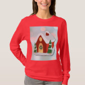 Cute Red Gingerbread House Christmas Holiday T-shirt (Voorkant)