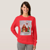 Cute Red Gingerbread House Christmas Holiday T-shirt (Voorkant volledig)