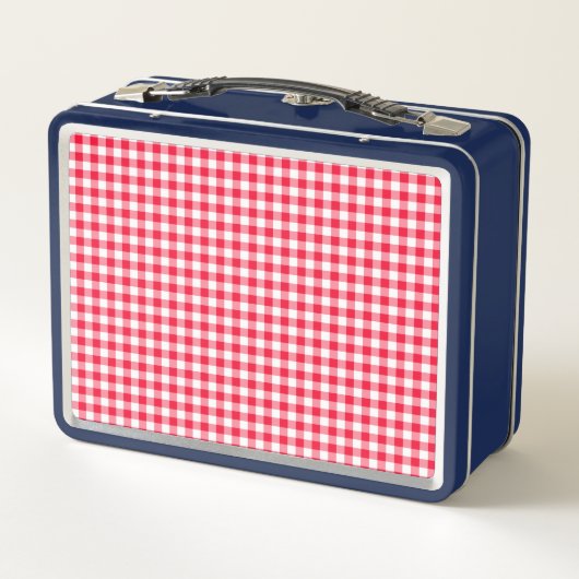 Cute Red Gingham Pattern Blue Metal Lunch Blox (Achterkant)