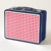 Cute Red Gingham Pattern Blue Metal Lunch Blox (Voorkant)