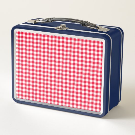Cute Red Gingham Pattern Blue Metal Lunch Blox (Voorkant)
