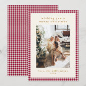 Cute Red Gingham Plaid Portrait Photo Christmas Feestdagenkaart (Voorkant / Achterkant)