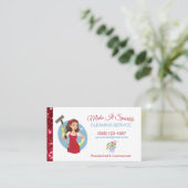 Cute Red Glitter Cartoon Maid Cleaning Services Visitekaartje (Staand voorkant)