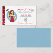 Cute Red Glitter Cartoon Maid Cleaning Services Visitekaartje (Voorkant / Achterkant)