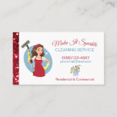 Cute Red Glitter Cartoon Maid Cleaning Services Visitekaartje (Voorkant)