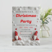 Cute Red Gnome Christmas Party Invitation Kaart (Staand voorkant)