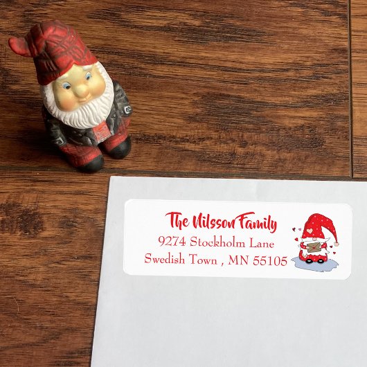 Cute red gnome met letters return address labels