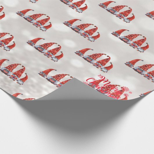 Cute Red Gnomes Bokeh Cadeaupapier (Hoek)