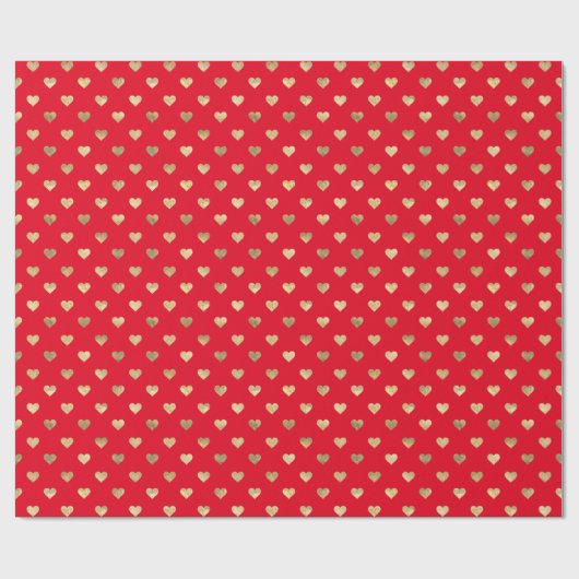 Cute Red Gold Hearts Pattern Wrapping Paper Cadeaupapier (Vlak)