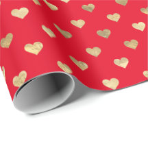 Cute Red Gold Hearts Pattern Wrapping Paper