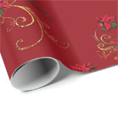 Cute Red/Gold-kerstavond Cadeaupapier (Rol Hoek)