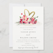 Cute Red Gold Orchid Heart Floral Couples Shower Kaart (Voorkant)