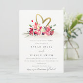 Cute Red Gold Orchid Heart Floral Couples Shower Kaart (Staand voorkant)